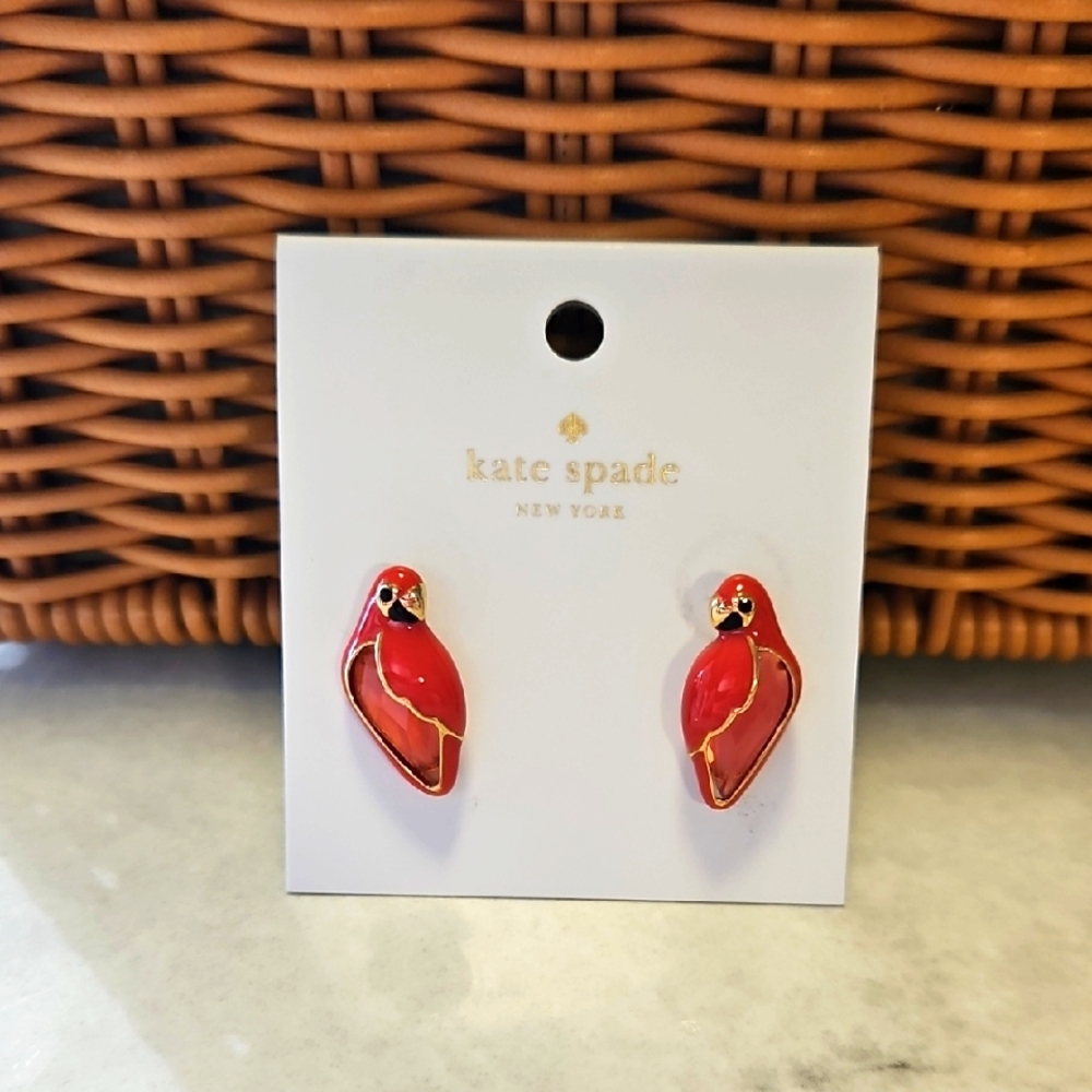 Kate Spade 'Out Of Office' Pink/Multi and Gold Parrot Earrings